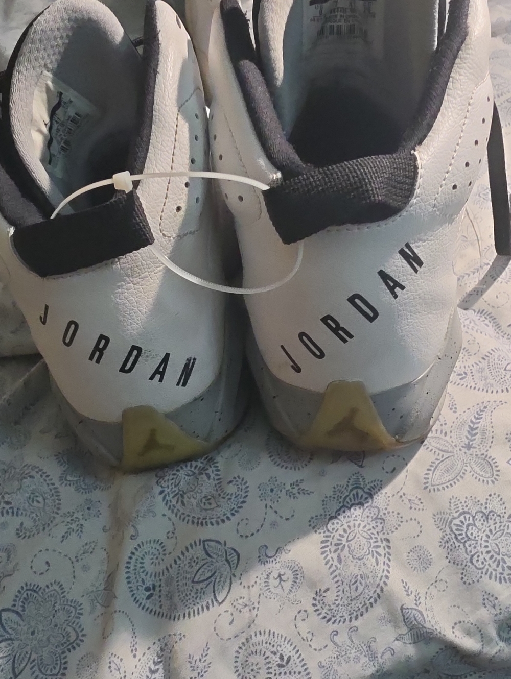 Jordan Kids White and Black Sneakers with Yellow Heel Accent